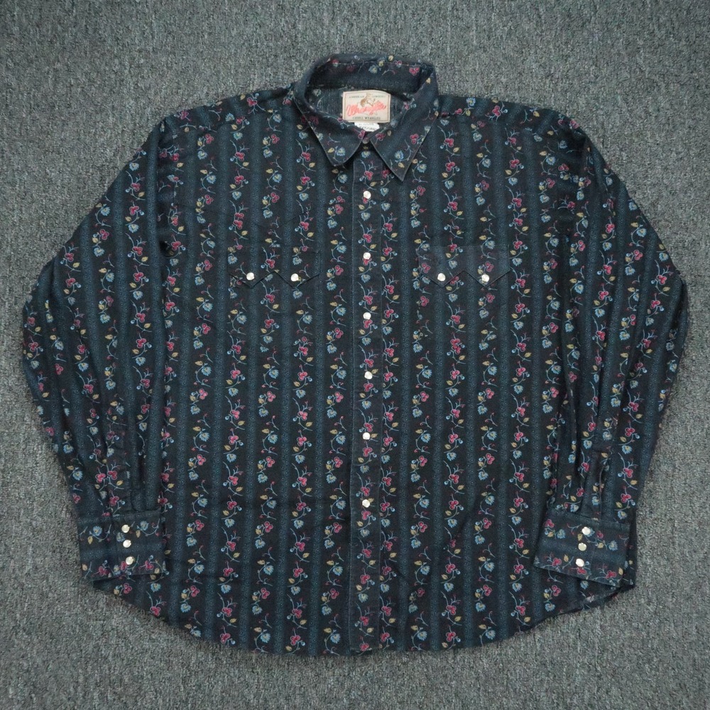 Wrangler Shirt Mens XL Blue Floral Pearl Snap Long Sleeve Western